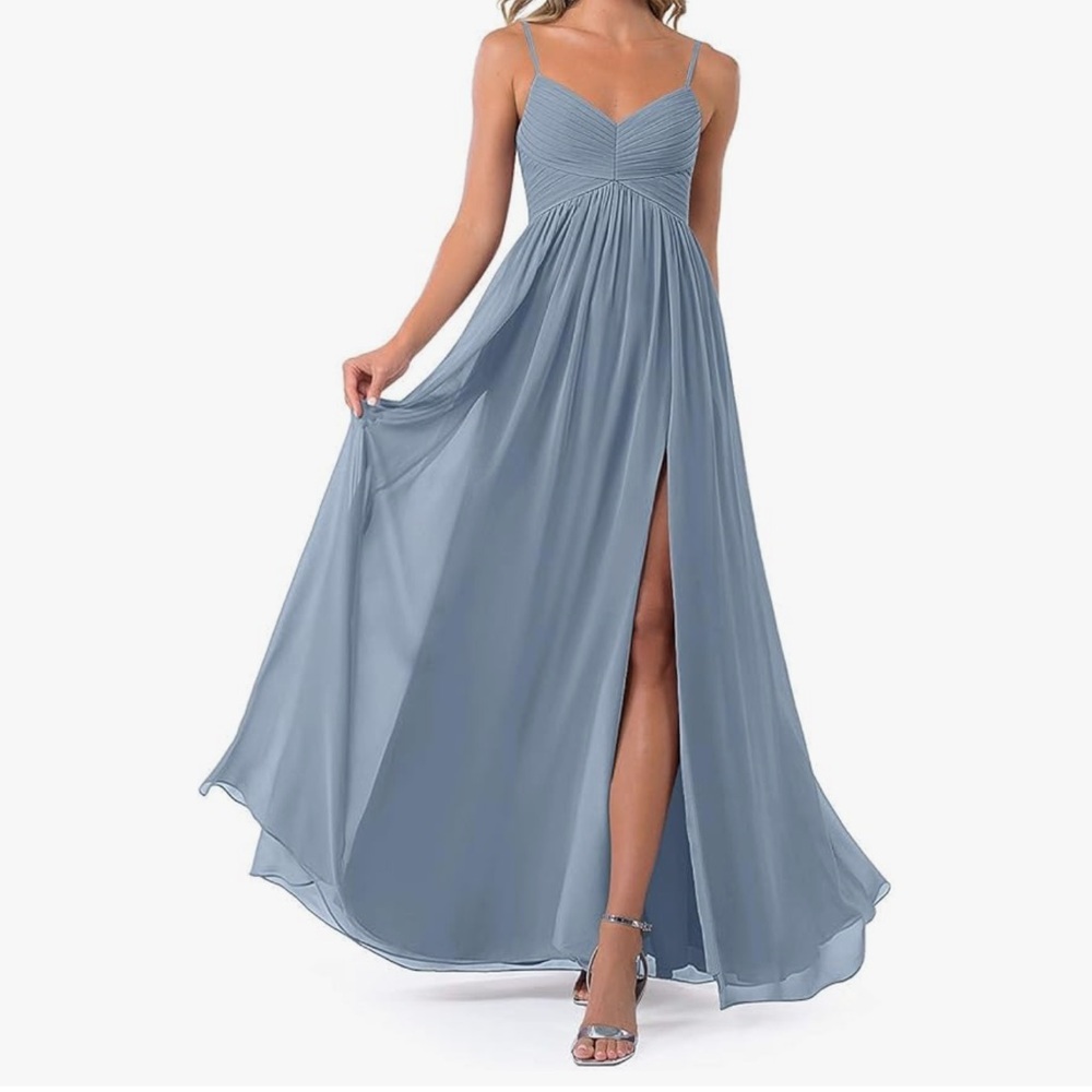 Elegant Dusty Blue Evening Gown
